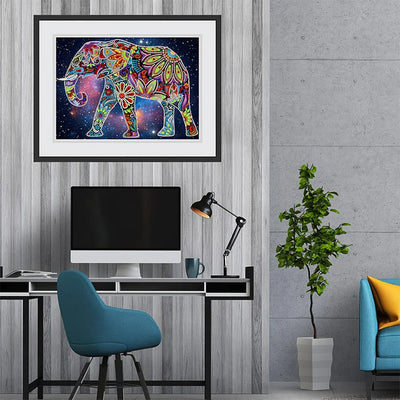 Blumen Elefant Leuchtend Sonderform Diamond Painting