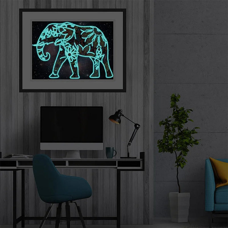 Blumen Elefant Leuchtend Sonderform Diamond Painting