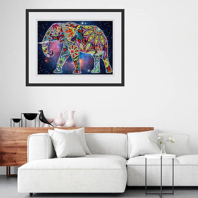 Blumen Elefant Leuchtend Sonderform Diamond Painting