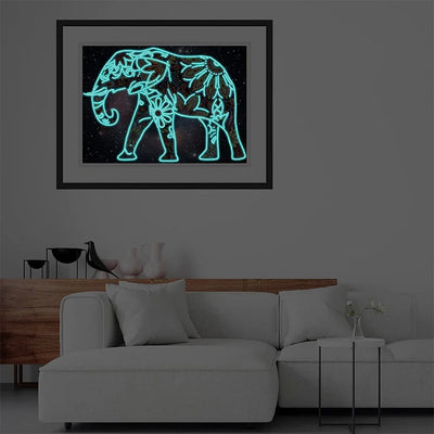 Blumen Elefant Leuchtend Sonderform Diamond Painting