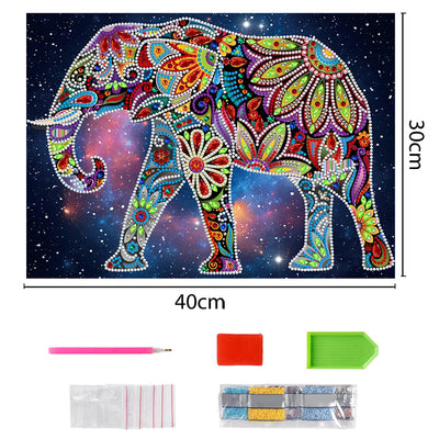 Blumen Elefant Leuchtend Sonderform Diamond Painting