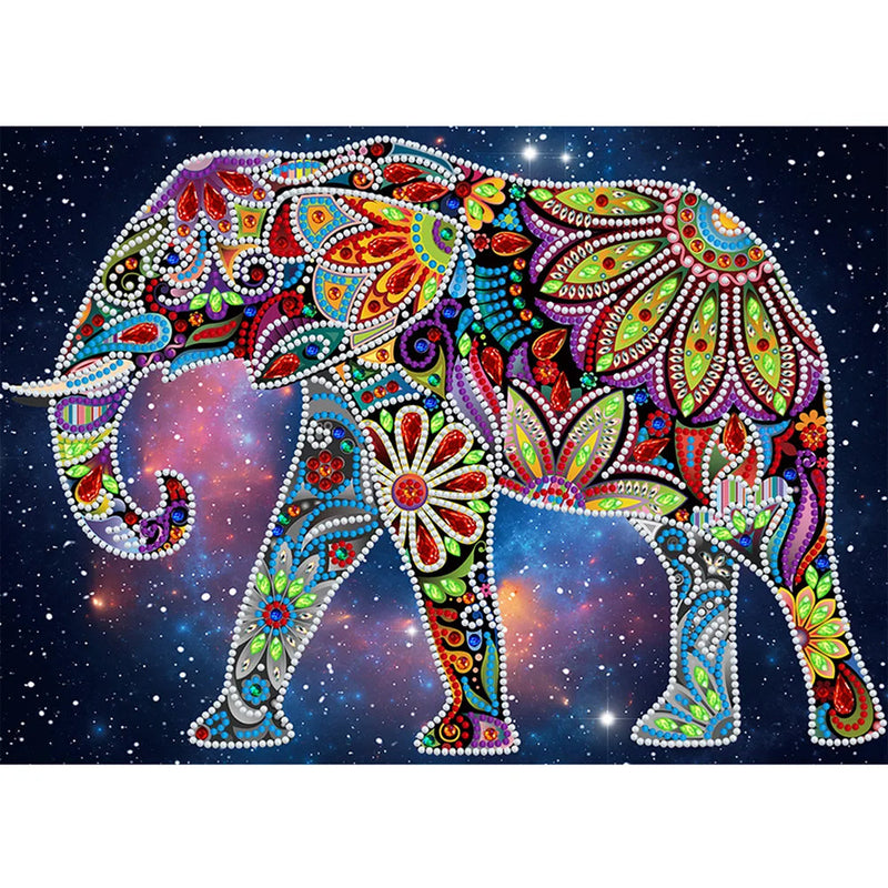 Blumen Elefant Leuchtend Sonderform Diamond Painting