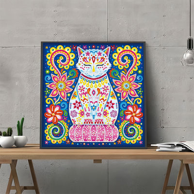 Blumen Katze Leuchtend Sonderform Diamond Painting