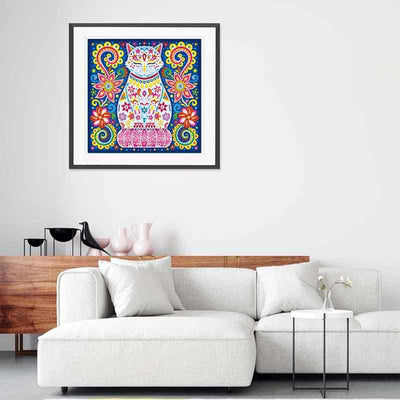 Blumen Katze Leuchtend Sonderform Diamond Painting