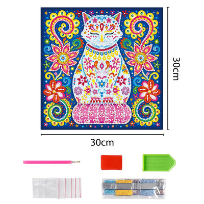 Blumen Katze Leuchtend Sonderform Diamond Painting