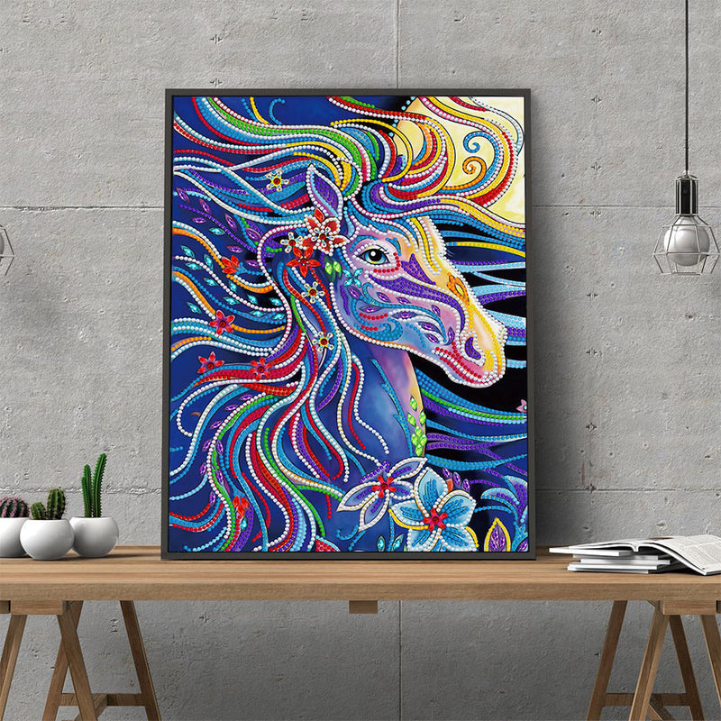 Pferd beim Laufen mit Abendwind Leuchtend Sonderform Diamond Painting