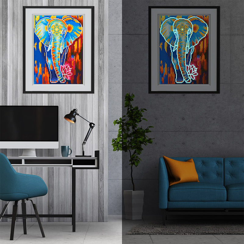 Elefant mit Lotus Leuchtend Kristall Strass Diamond Painting