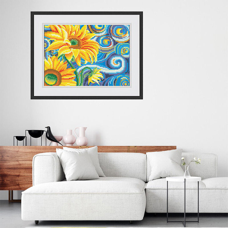 Abstrakte Sonnenblumen Leuchtend Kristall Strass Diamond Painting