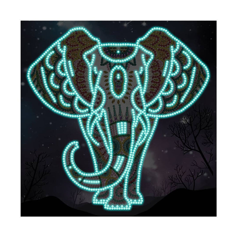 Elefant bei Nacht Leuchtend Sonderform Diamond Painting