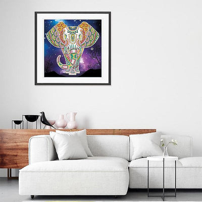 Elefant bei Nacht Leuchtend Sonderform Diamond Painting