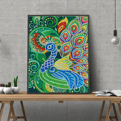 Grün und Blau Pfau Leuchtend Sonderform Diamond Painting