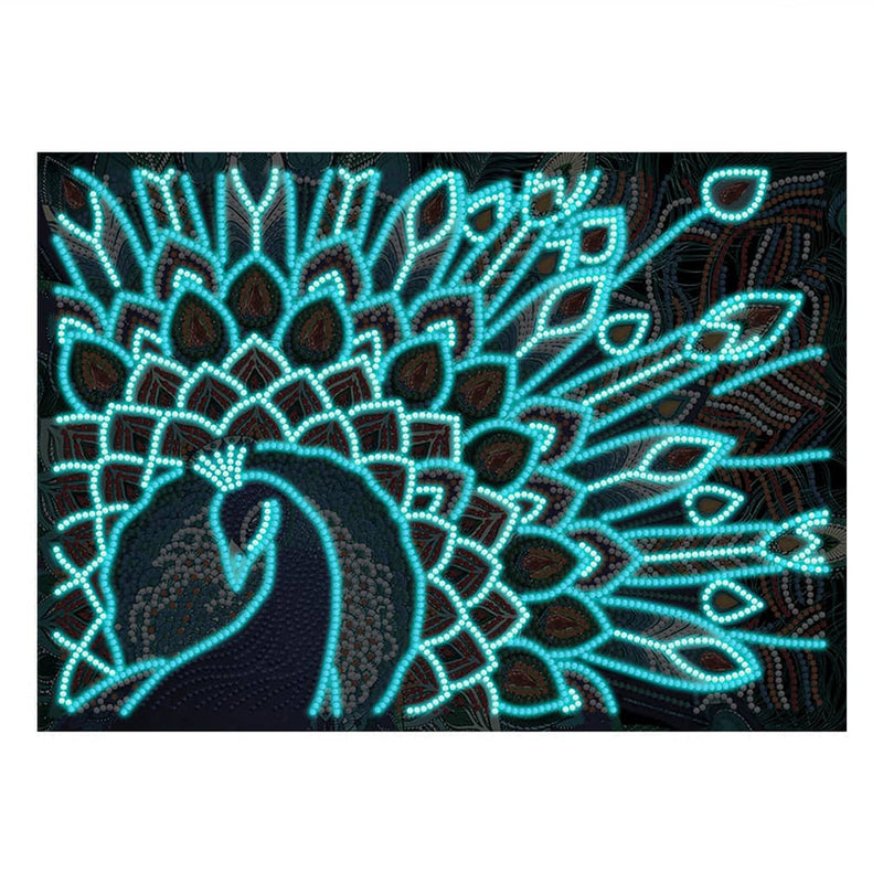 Blauer Pfau Leuchtend Sonderform Diamond Painting