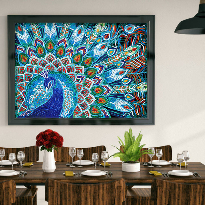 Blauer Pfau Leuchtend Sonderform Diamond Painting