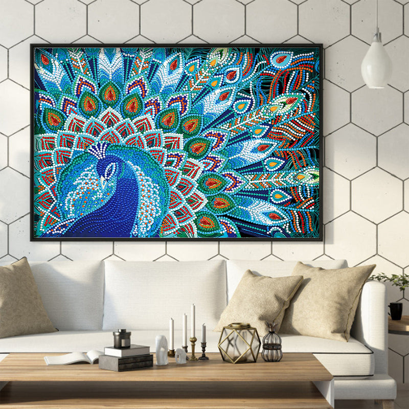 Blauer Pfau Leuchtend Sonderform Diamond Painting