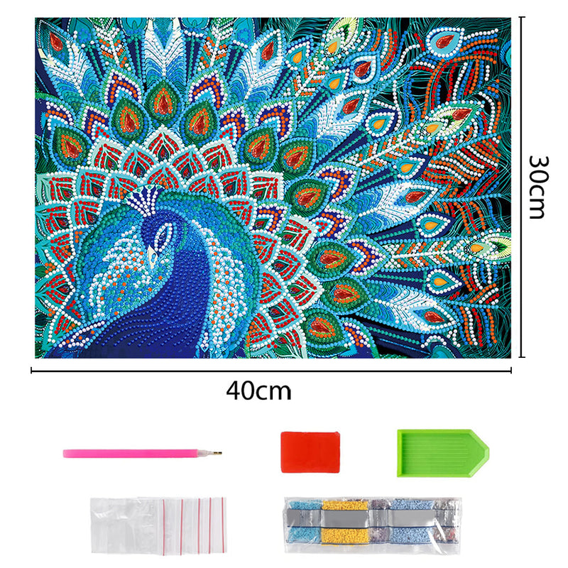 Blauer Pfau Leuchtend Sonderform Diamond Painting