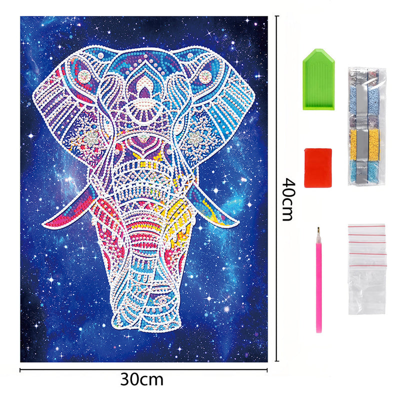 Elefant unter dem Nachthimmel Leuchtend Sonderform Diamond Painting