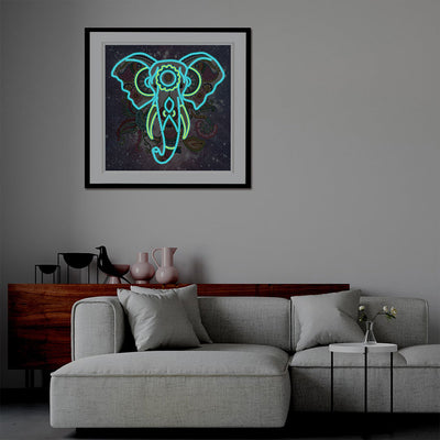 Elefant unter Nachthimmel Leuchtend Sonderform Diamond Painting