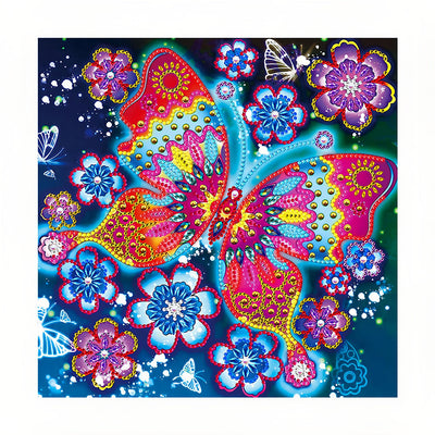 Blumen und Roter Schmetterling Farbig Leuchtend Kristall Strass Diamond Painting