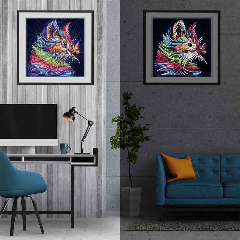 Bunte Katze und Schmetterling Farbig Leuchtend Kristall Strass Diamond Painting