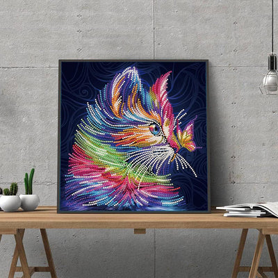 Bunte Katze und Schmetterling Farbig Leuchtend Kristall Strass Diamond Painting