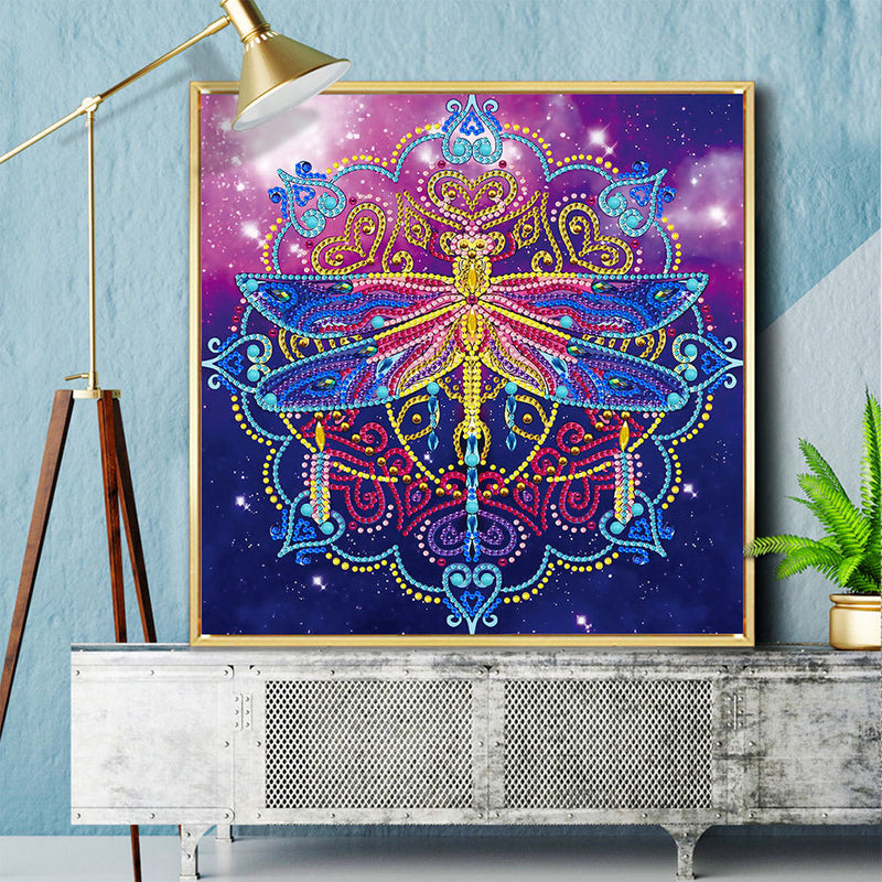 Libelle und Mandala Farbig Leuchtend Sonderform Diamond Painting