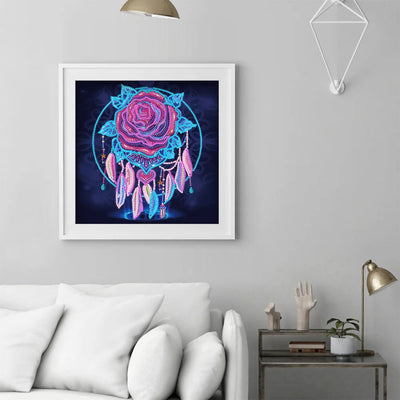 Rose Feder Traumfänger Farbig Leuchtend Kristall Strass Diamond Painting