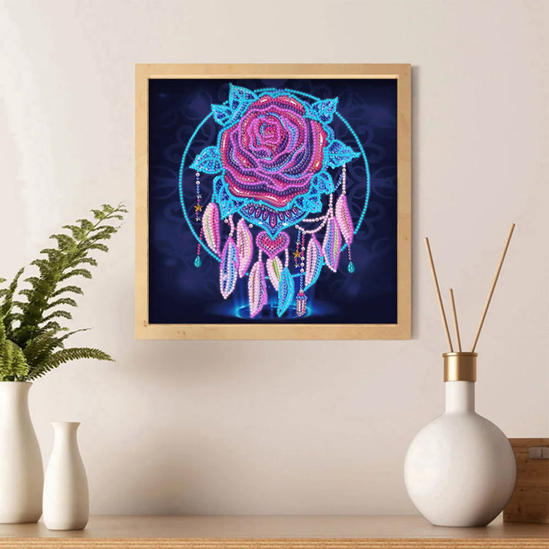 Rose Feder Traumfänger Farbig Leuchtend Kristall Strass Diamond Painting