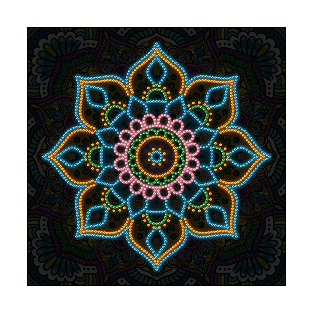 Grüne Blumen Mandala Farbig Leuchtend Sonderform Diamond Painting