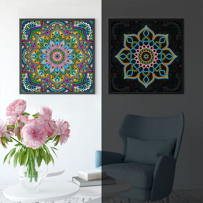 Grüne Blumen Mandala Farbig Leuchtend Sonderform Diamond Painting