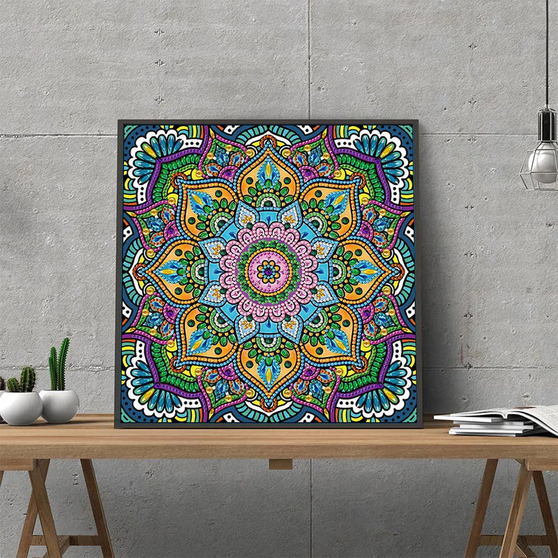 Grüne Blumen Mandala Farbig Leuchtend Sonderform Diamond Painting