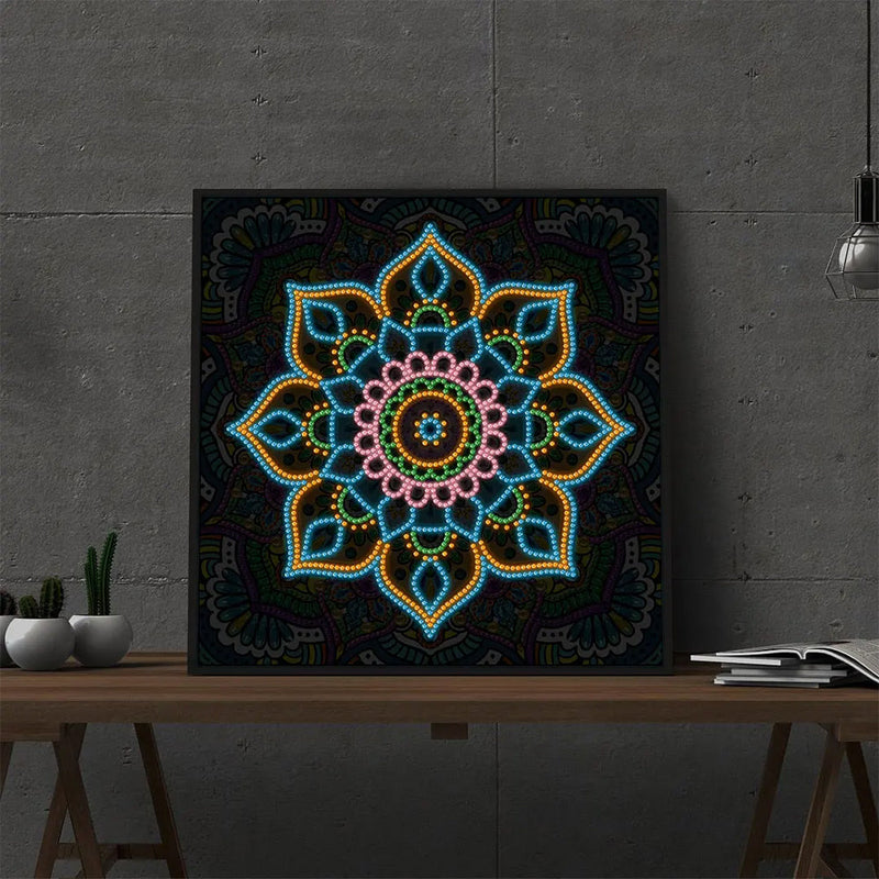 Grüne Blumen Mandala Farbig Leuchtend Sonderform Diamond Painting