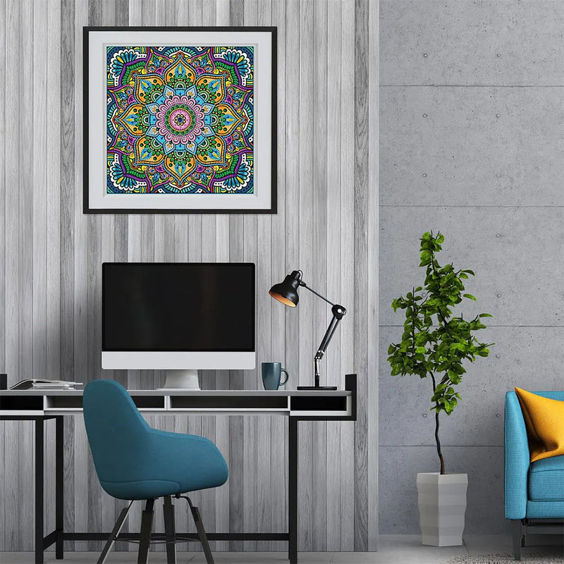 Grüne Blumen Mandala Farbig Leuchtend Sonderform Diamond Painting