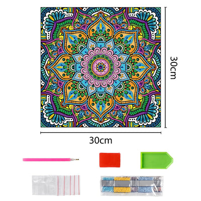 Grüne Blumen Mandala Farbig Leuchtend Sonderform Diamond Painting