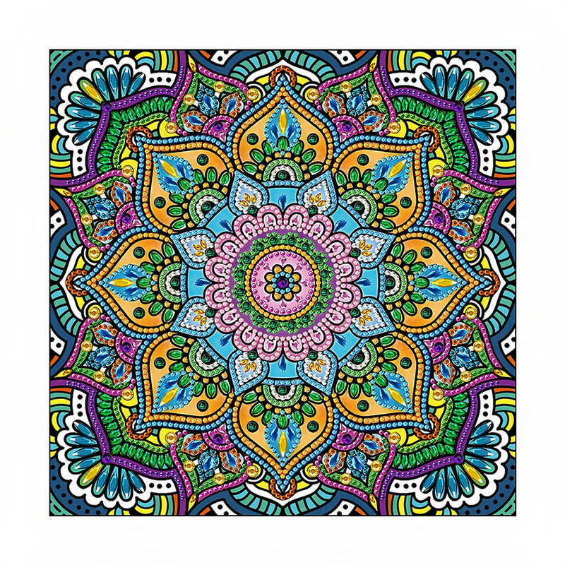 Grüne Blumen Mandala Farbig Leuchtend Sonderform Diamond Painting