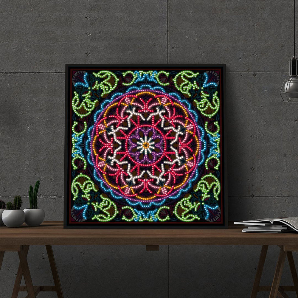 Rotes Mandala Farbig Leuchtend Sonderform Diamond Painting