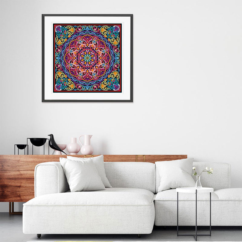 Rotes Mandala Farbig Leuchtend Sonderform Diamond Painting