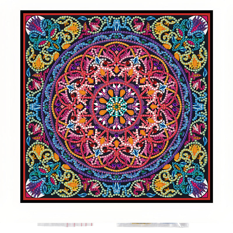 Rotes Mandala Farbig Leuchtend Sonderform Diamond Painting