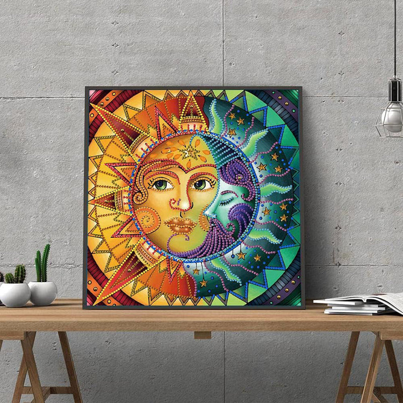 Abstrakte Sonne und Mond Farbig Leuchtend Sonderform Diamond Painting