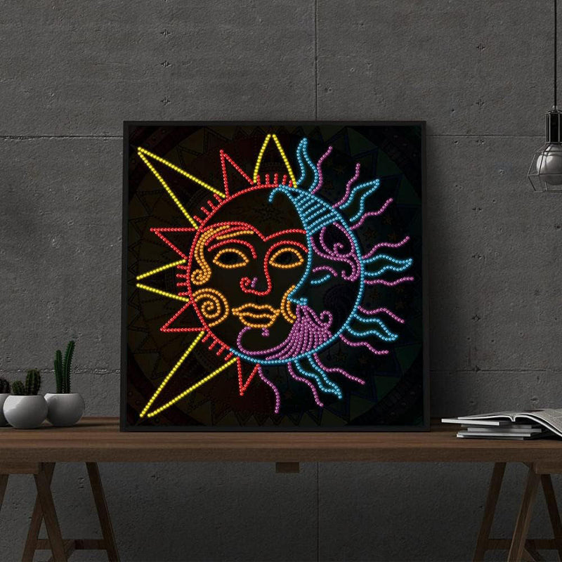 Abstrakte Sonne und Mond Farbig Leuchtend Sonderform Diamond Painting