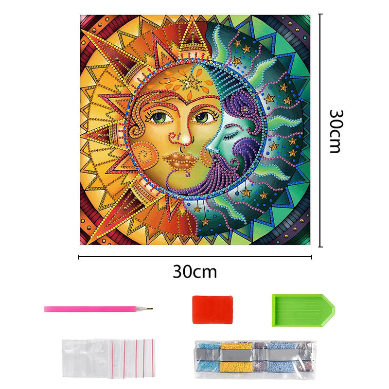 Abstrakte Sonne und Mond Farbig Leuchtend Sonderform Diamond Painting