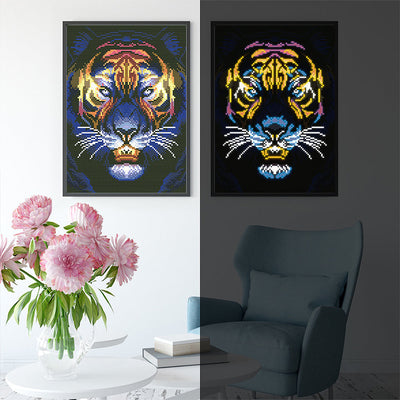 Tiger Kopf Farbig Leuchtend Kristall Strass Diamond Painting