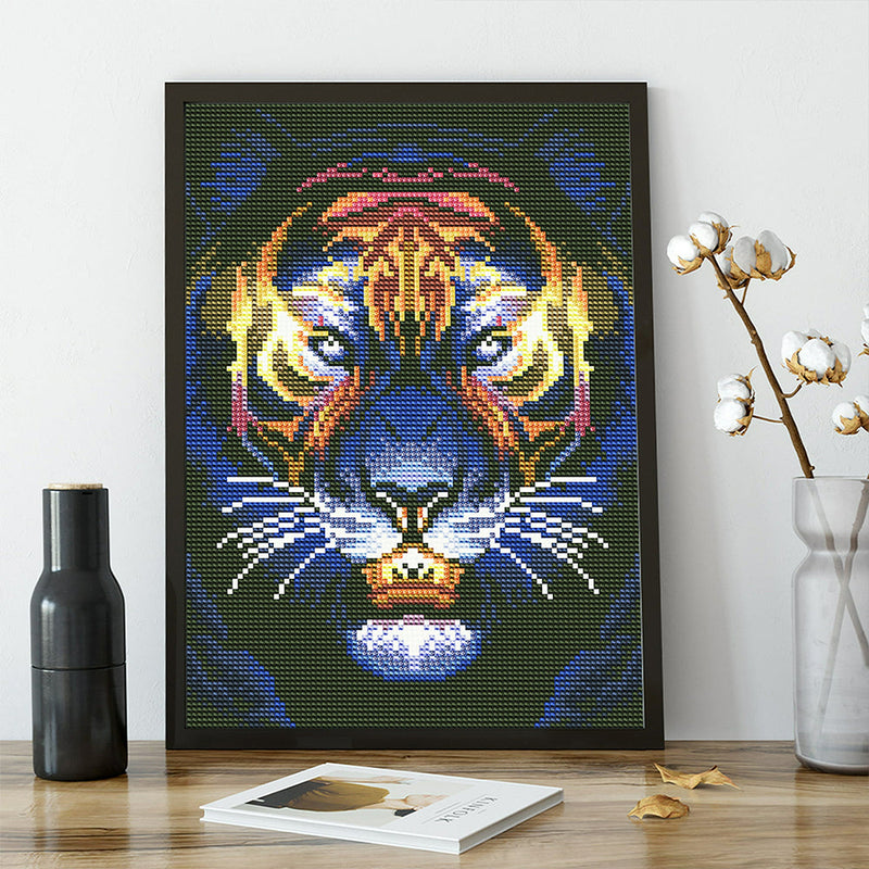 Tiger Kopf Farbig Leuchtend Kristall Strass Diamond Painting