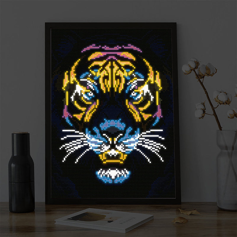 Tiger Kopf Farbig Leuchtend Kristall Strass Diamond Painting