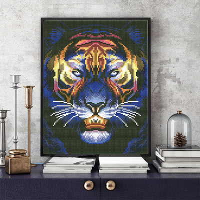 Tiger Kopf Farbig Leuchtend Kristall Strass Diamond Painting