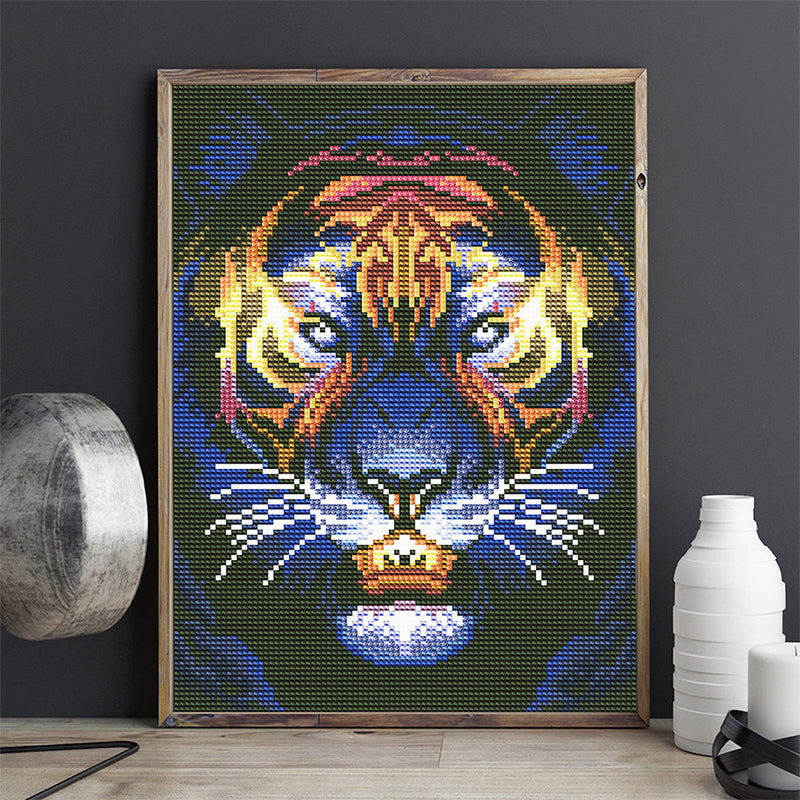 Tiger Kopf Farbig Leuchtend Kristall Strass Diamond Painting