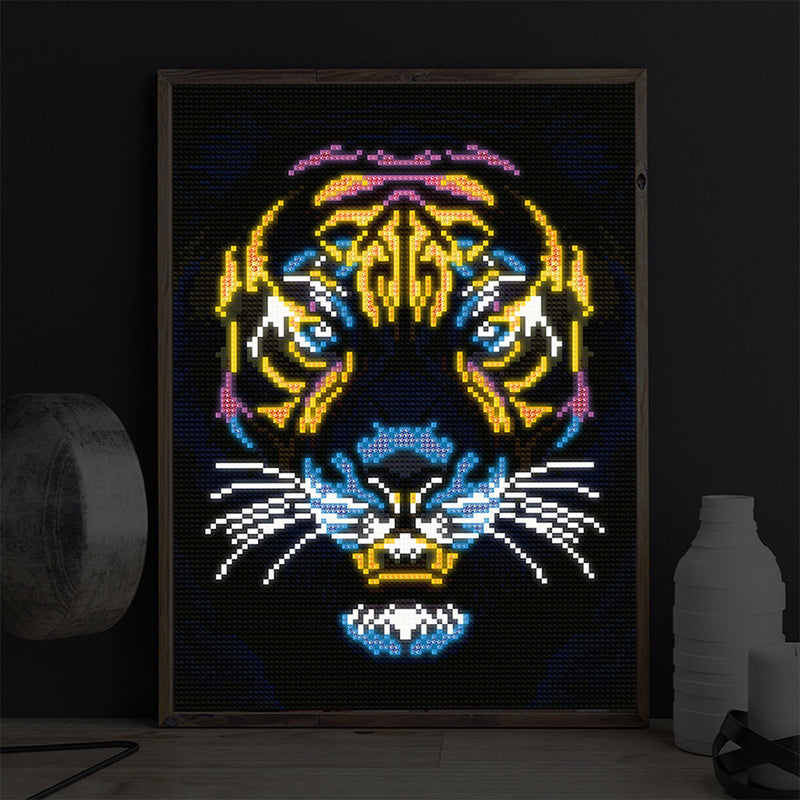 Tiger Kopf Farbig Leuchtend Kristall Strass Diamond Painting