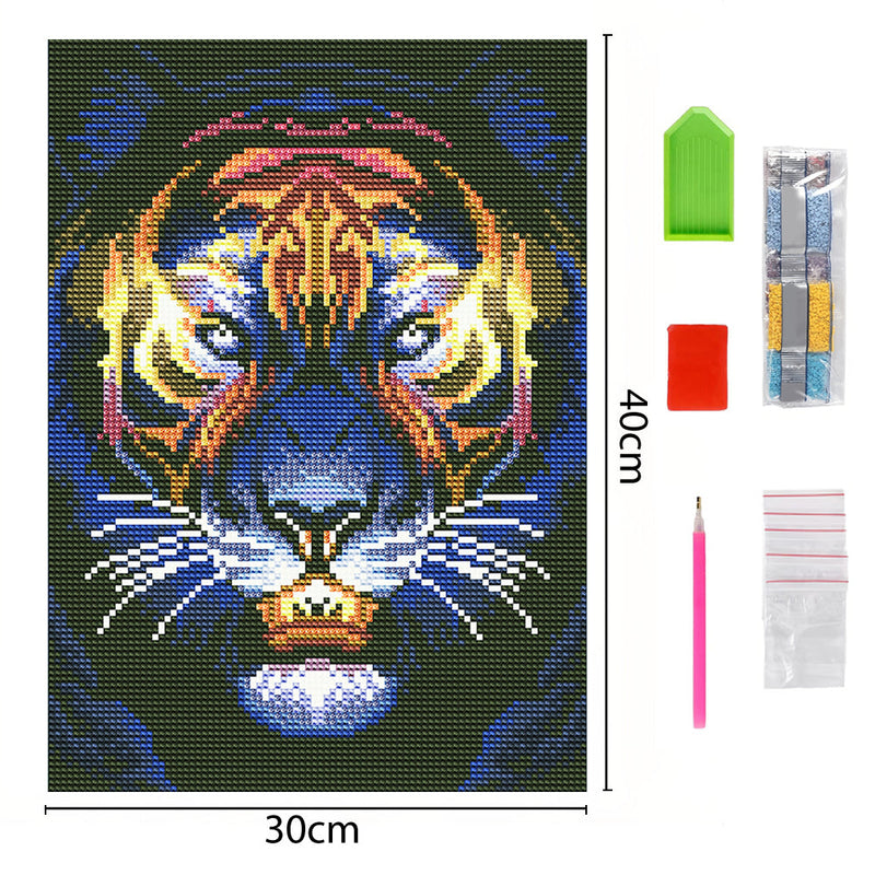 Tiger Kopf Farbig Leuchtend Kristall Strass Diamond Painting