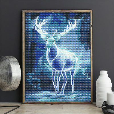 Hirsch bei Nacht Leuchtend Kristall Strass Diamond Painting