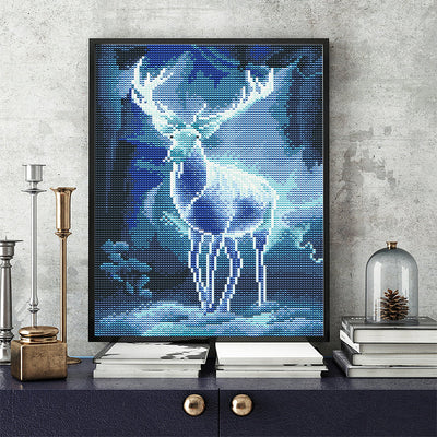 Hirsch bei Nacht Leuchtend Kristall Strass Diamond Painting