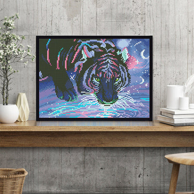 Tiger bei Nacht Farbig Leuchtend Kristall Strass Diamond Painting